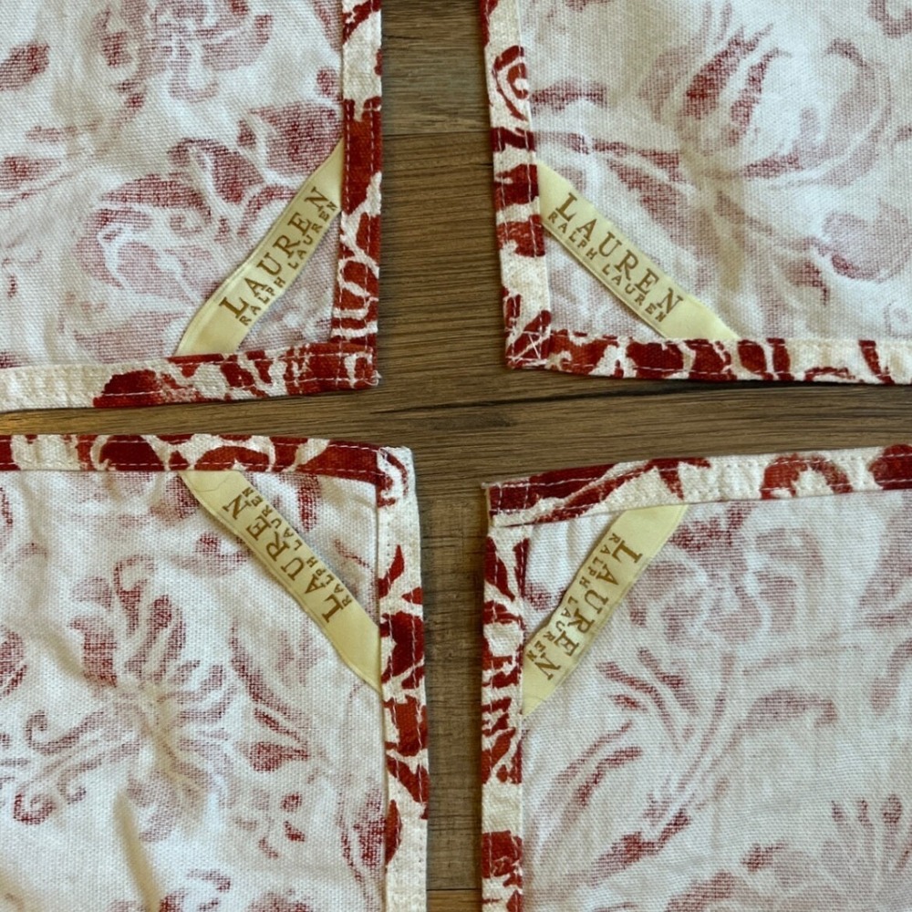 Lauren Ralph Lauren Floral Cloth Napkins Cream‎ Rust Cotton Set of 4 - Picture 7 of 7